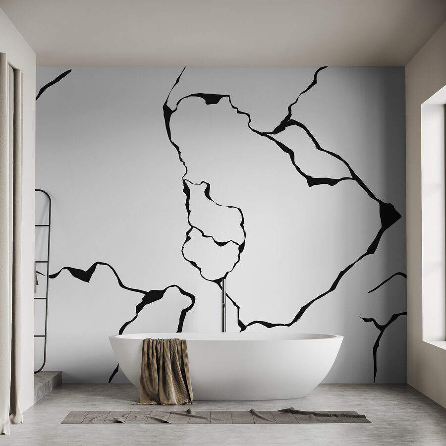 Wall murals Black and white drawing of a cracked surface