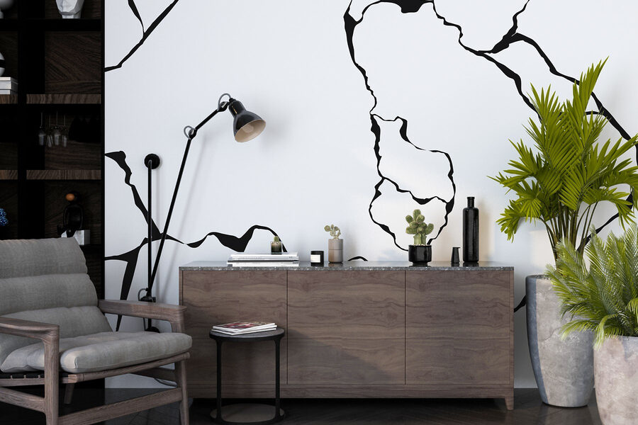 Wall murals Black and white drawing of a cracked surface - Image 2