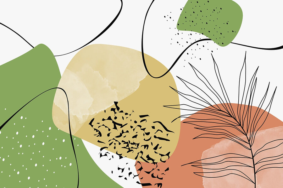 Colorful art with black and green shapes