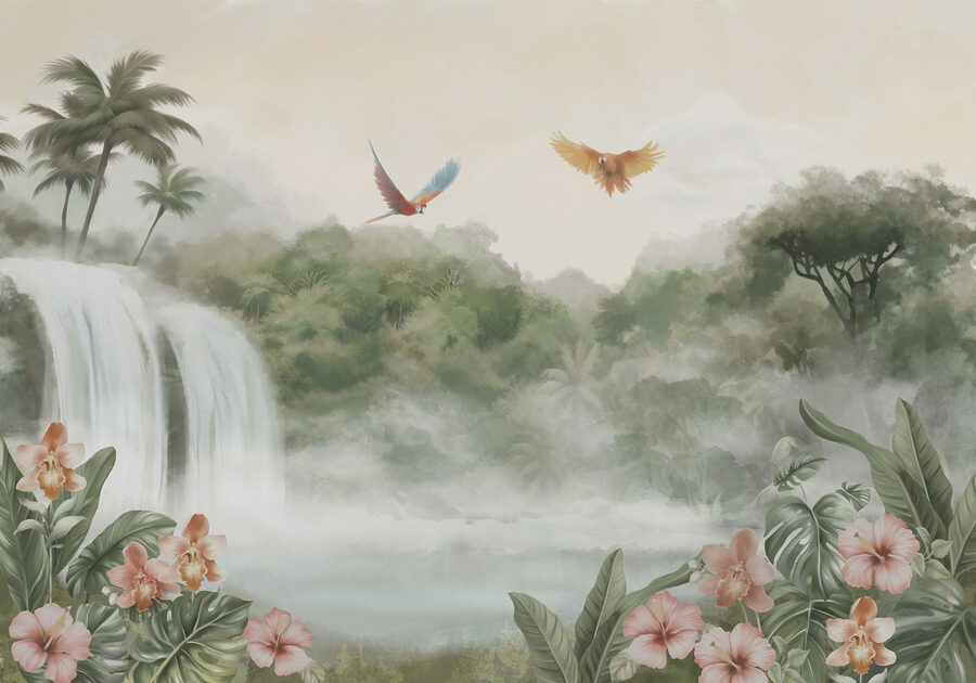 Wall murals Waterfall with birds flying over it - Image 6