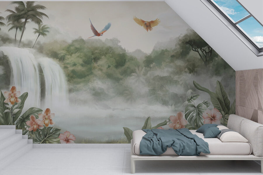 Wall murals Waterfall with birds flying over it - Image 2