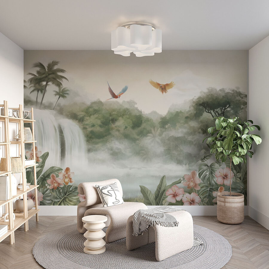 Wall murals Waterfall with birds flying over it - Image 3