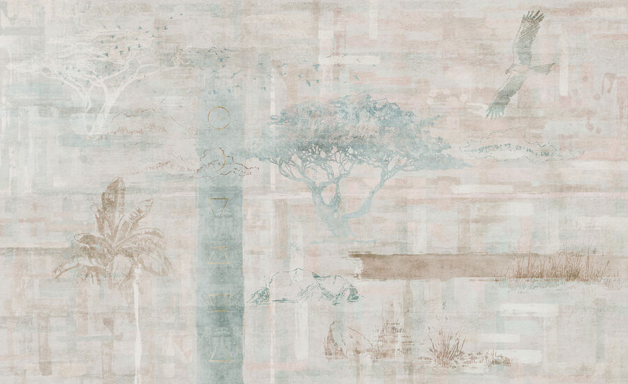 Wallpaper with trees and birds