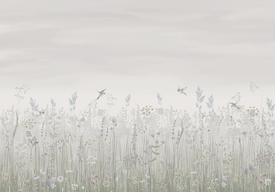 Field of flowers and birds