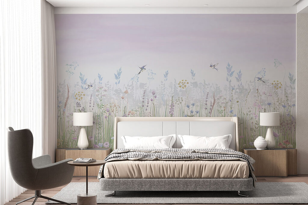 Field of flowers and birds Field of flowers and birds