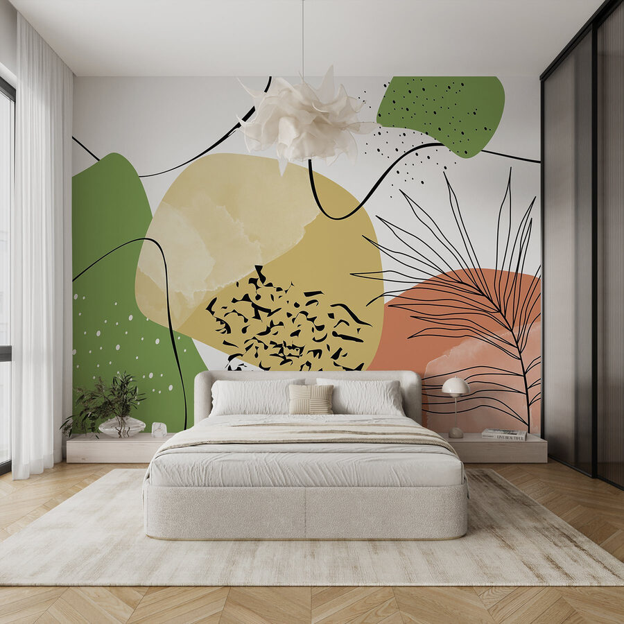 Colorful art with black and green shapes