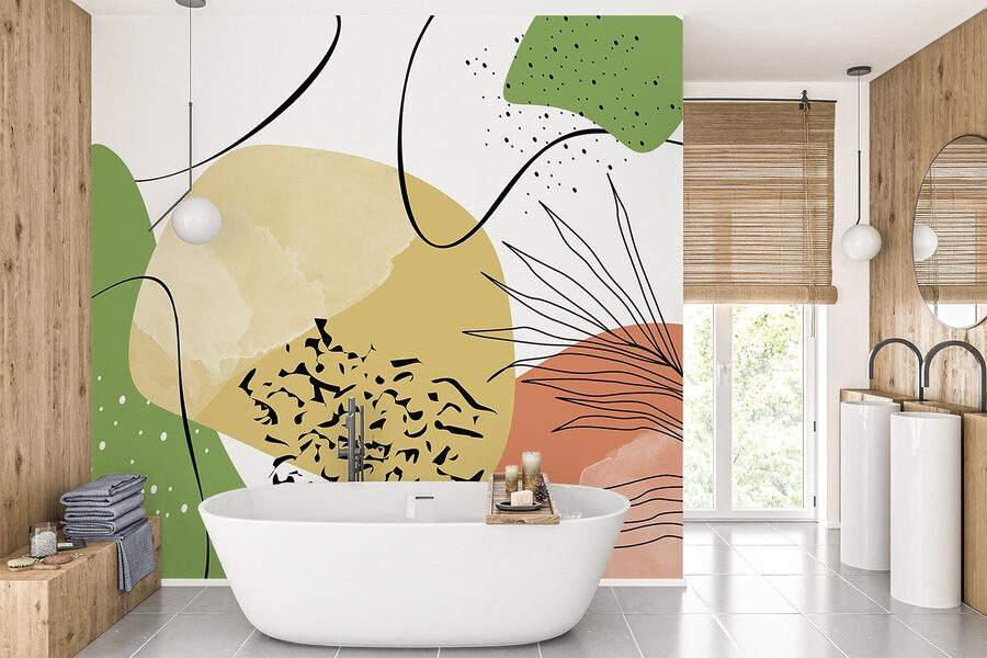 Colorful art with black and green shapes