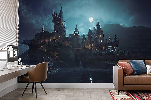 Castle on a hill with a moon in the sky Wall murals Castle on a hill with a moon in the sky