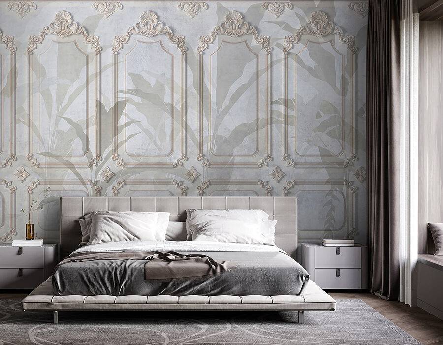 Wall with ornate white and brown designs