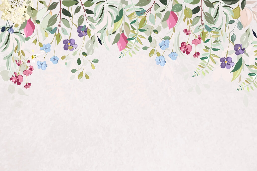 Floral border with flowers and leaves