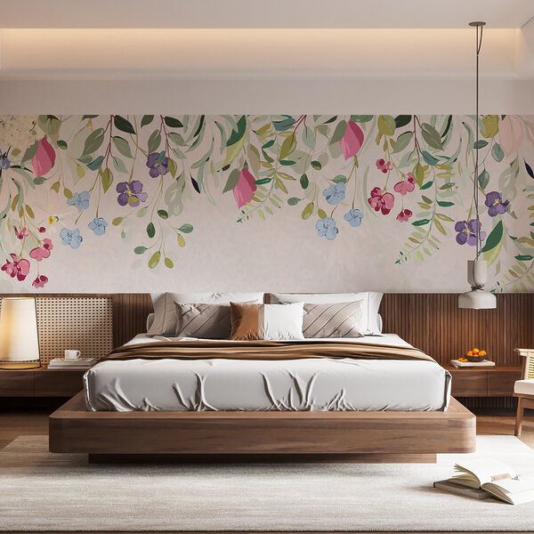 Floral border with flowers and leaves Wall murals Floral border with flowers and leaves