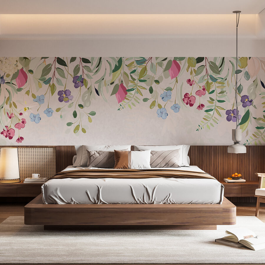 Wall murals Floral border with flowers and leaves