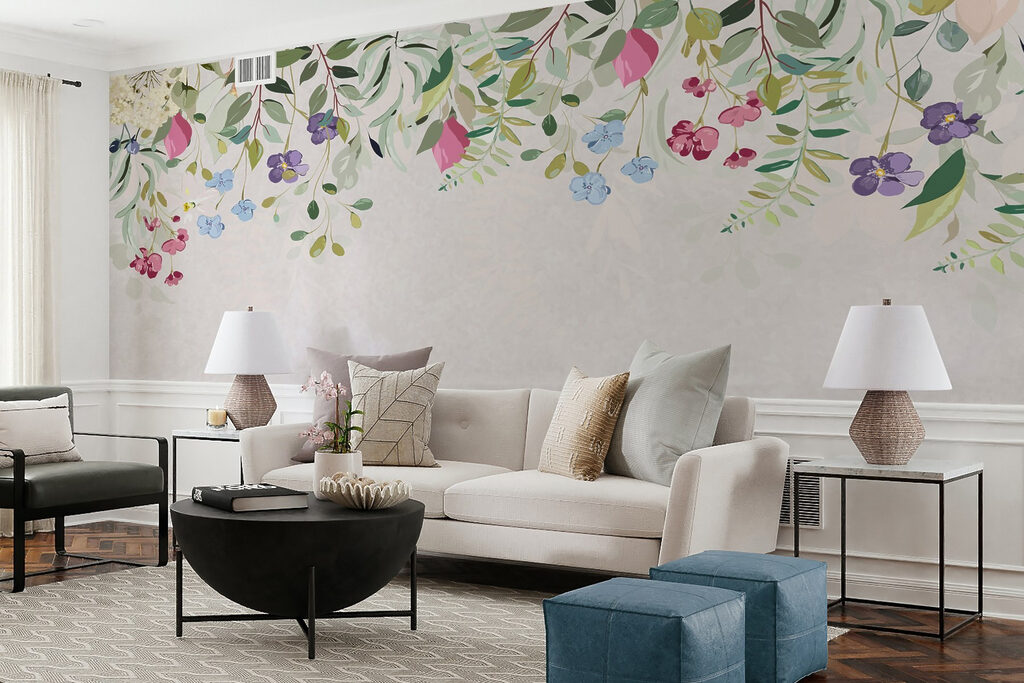 Floral border with flowers and leaves