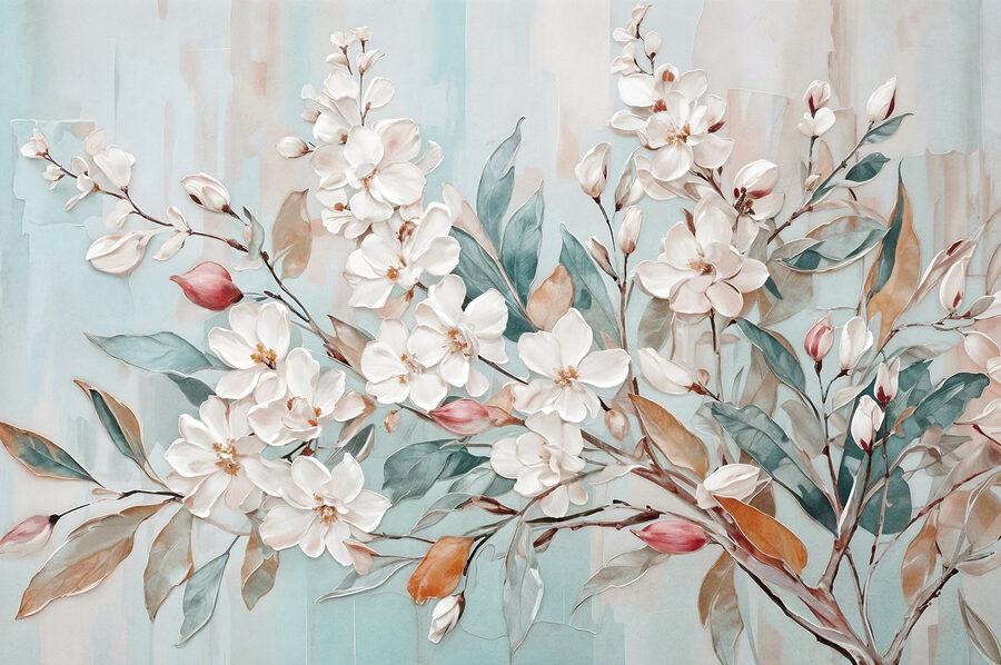 Painting of flowers on a blue background