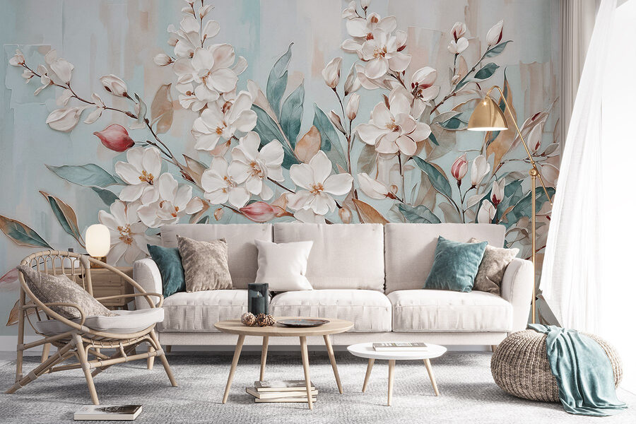 Painting of flowers on a blue background