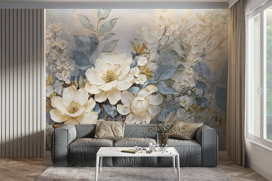 Painting of flowers and leaves