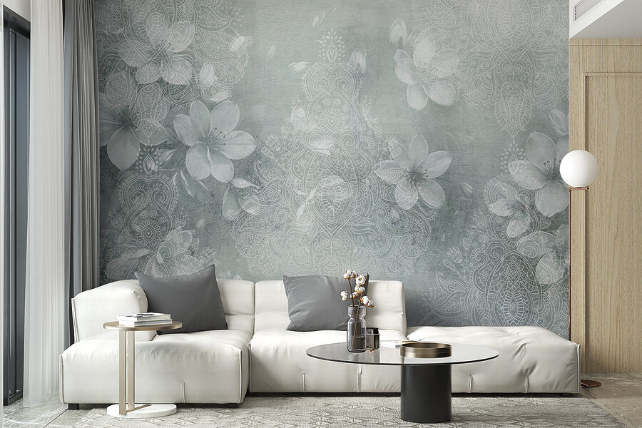 White flowers on a grey background