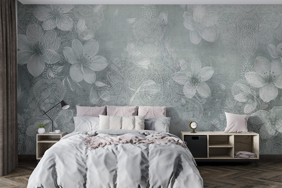 White flowers on a grey background