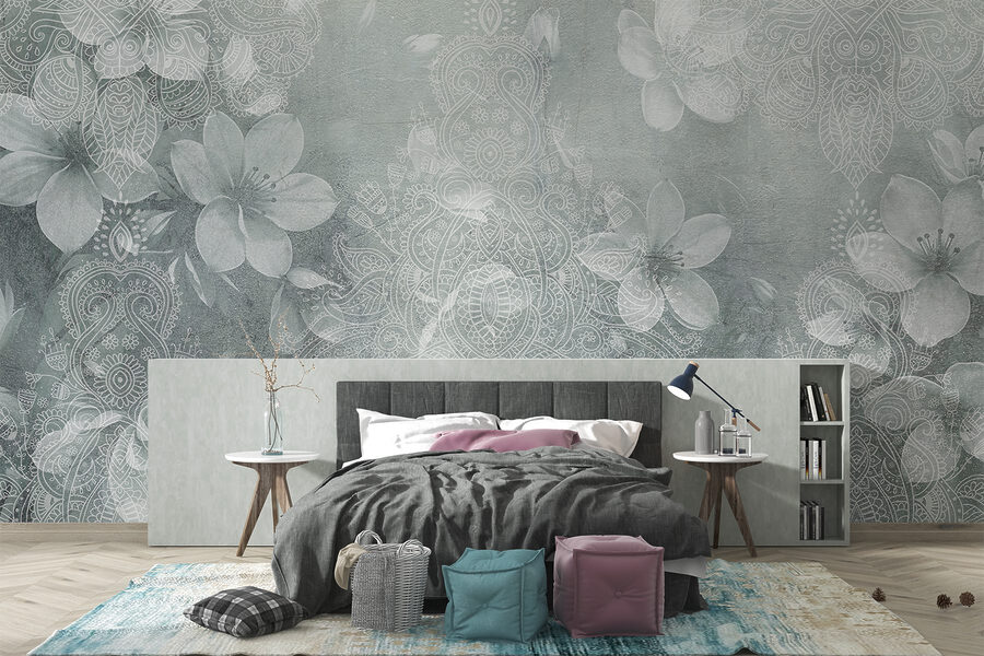 White flowers on a grey background