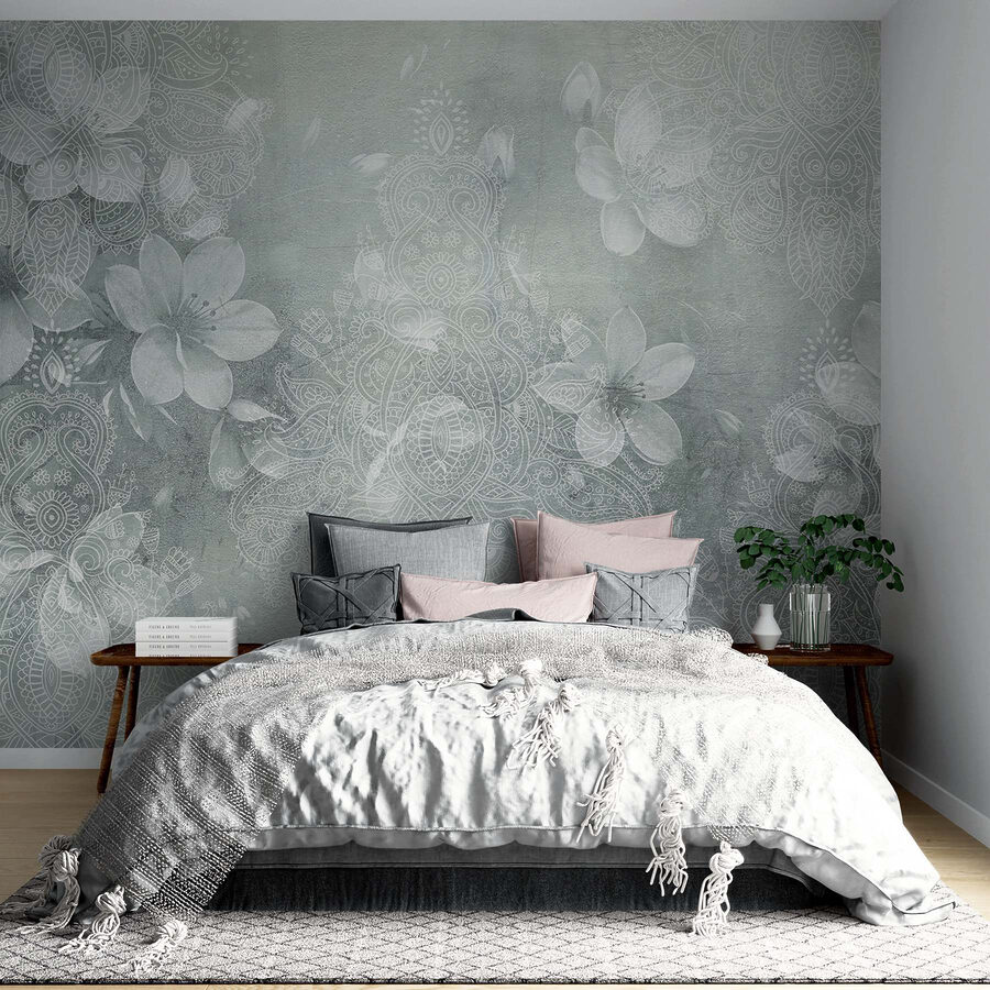 White flowers on a grey background