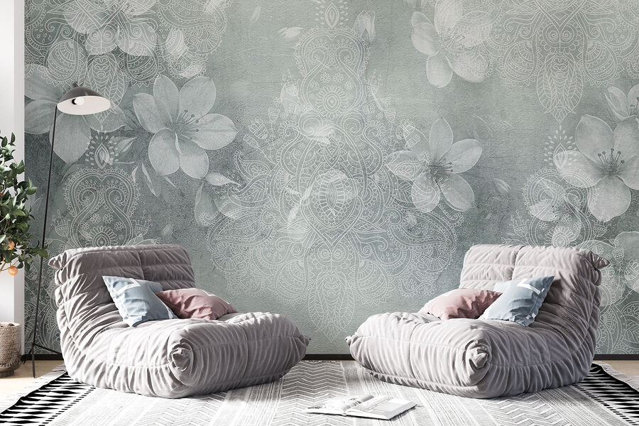 White flowers on a grey background