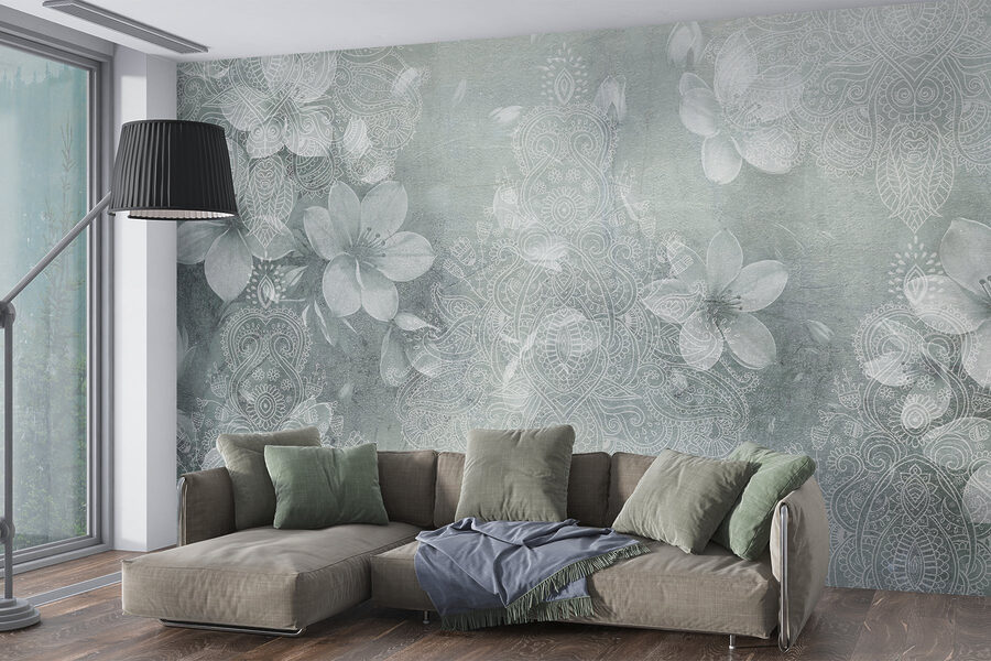 White flowers on a grey background