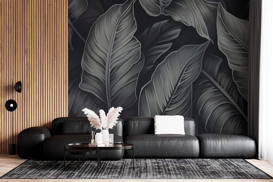 Wall murals Textured leaves on a dark background