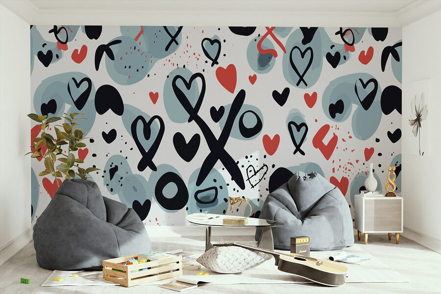 Wall murals Pattern of hearts and symbols