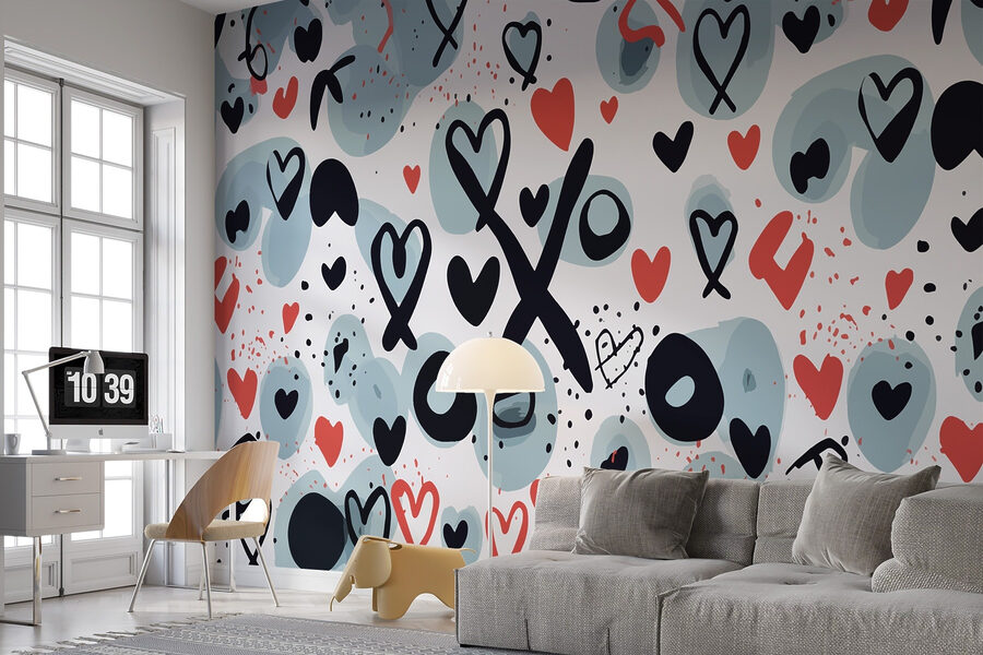 Wall murals Pattern of hearts and symbols - Image 2