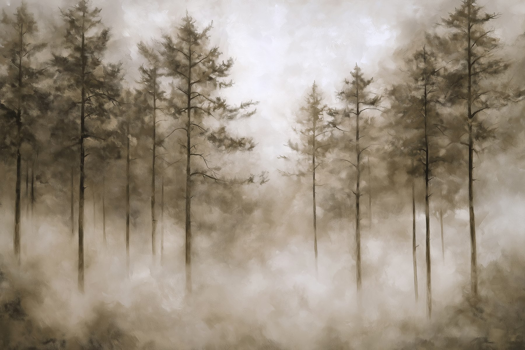 Foggy forest with trees