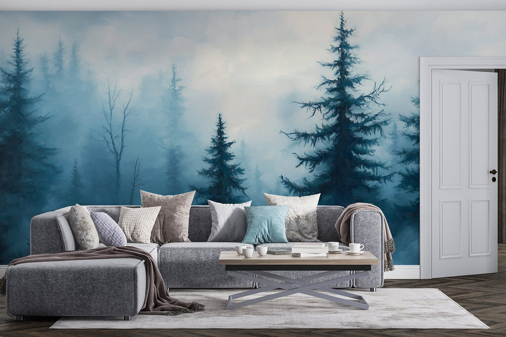 Foggy forest with trees