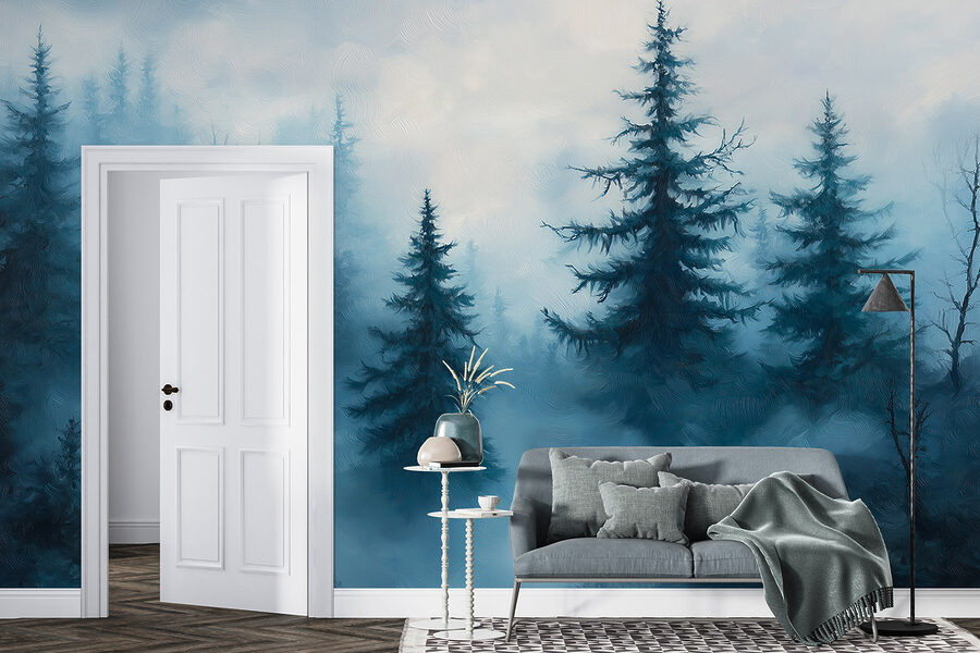 Foggy forest with trees