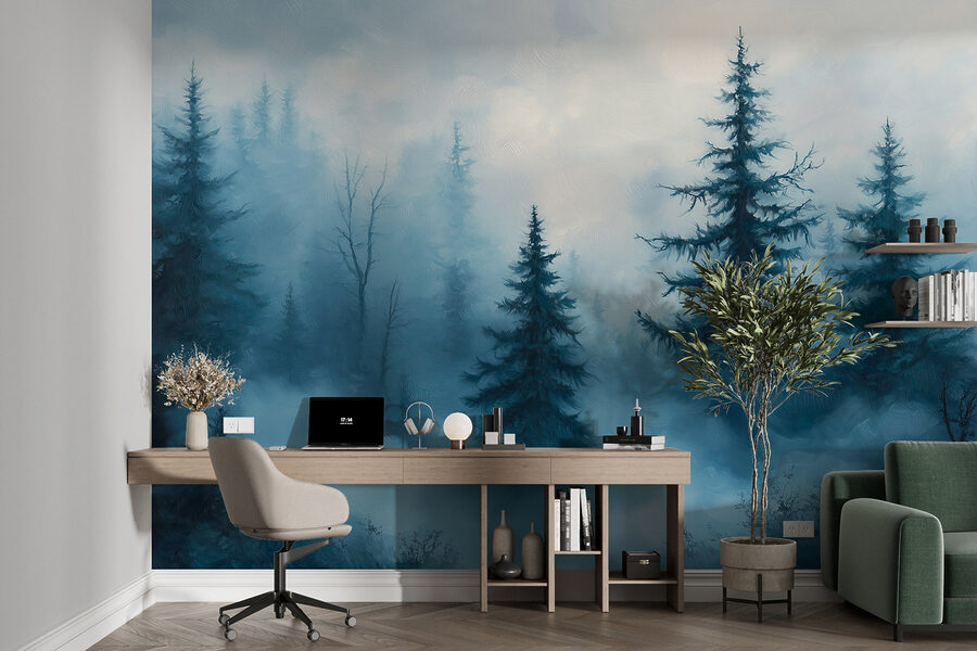 Foggy forest with trees