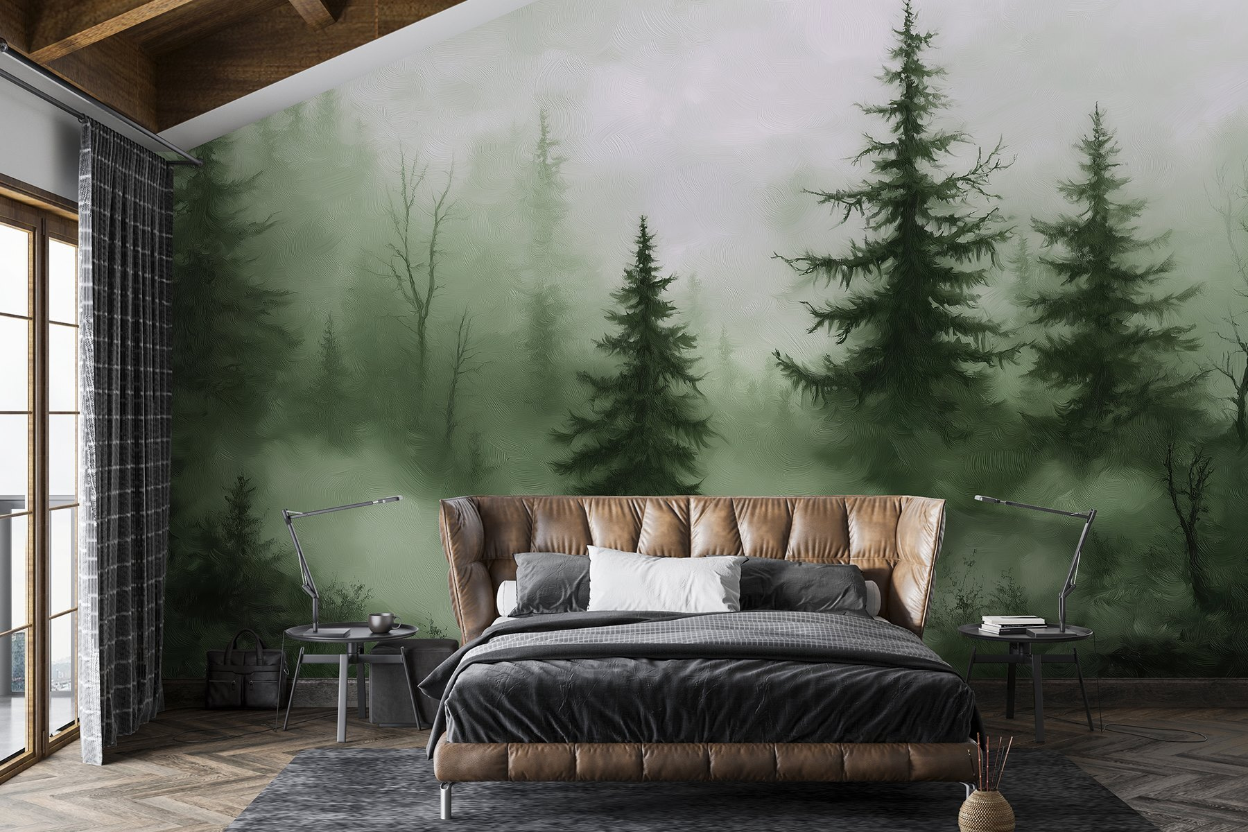 Foggy forest with trees Foggy forest with trees