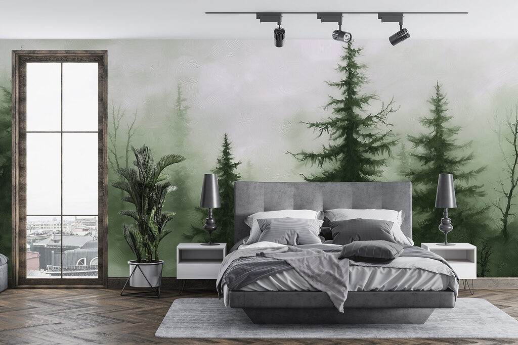 Foggy forest with trees Foggy forest with trees