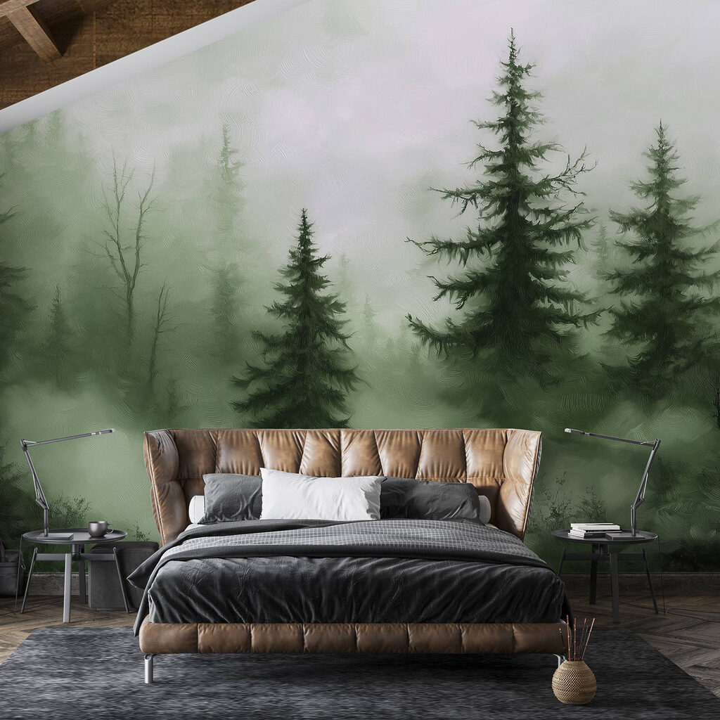 Foggy forest with trees Foggy forest with trees