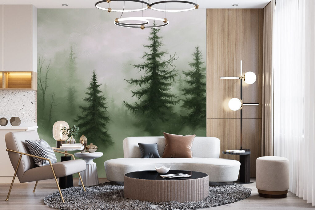 Foggy forest with trees Foggy forest with trees