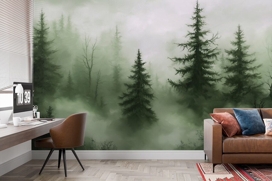 Foggy forest with trees Foggy forest with trees