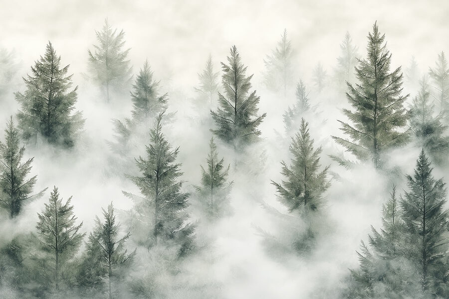 Wall murals Group of trees with fog - Image 6