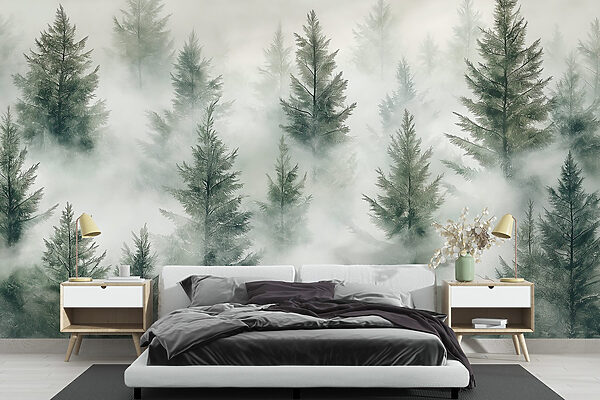 Group of trees with fog Group of trees with fog