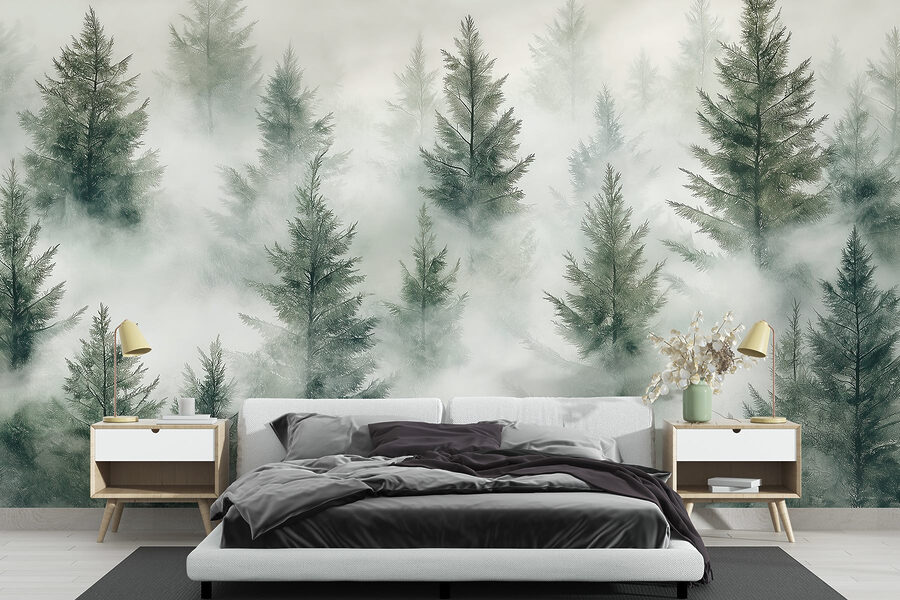 Wall murals Group of trees with fog