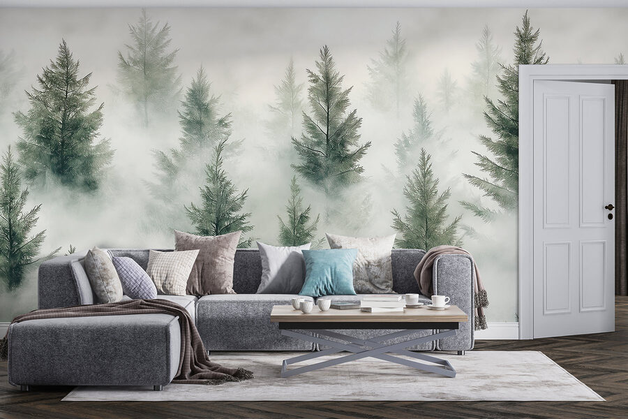 Wall murals Group of trees with fog - Image 3