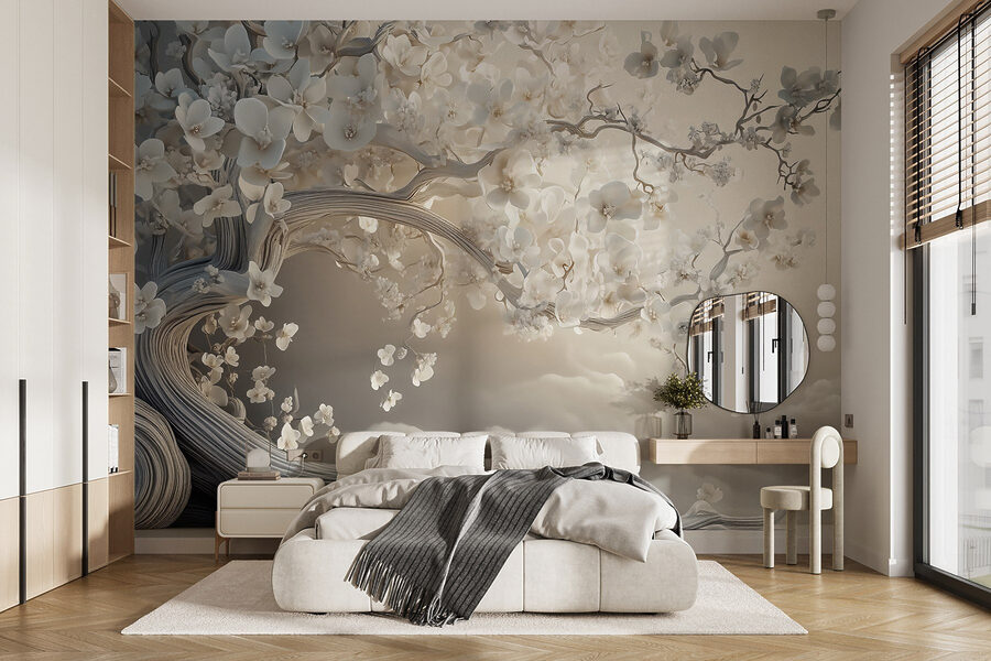 White tree with white flowers
