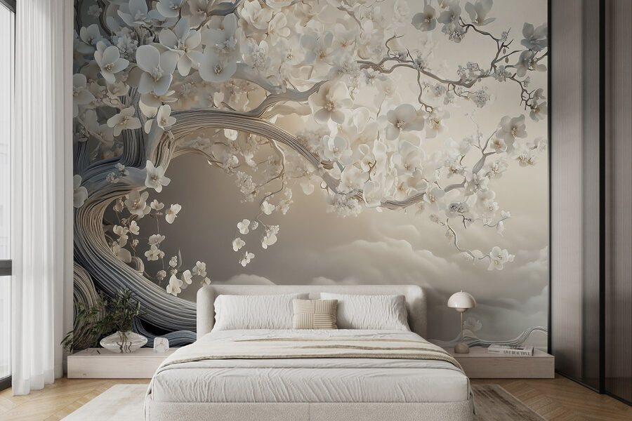White tree with white flowers