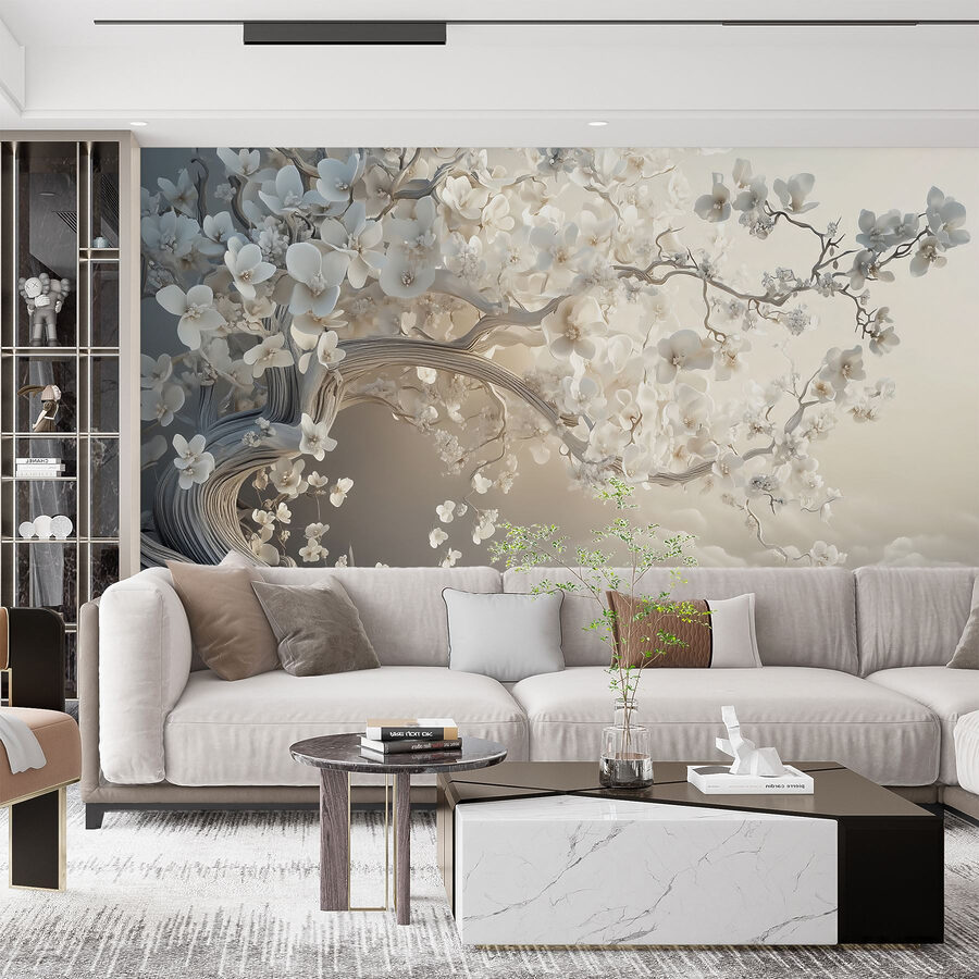 White tree with white flowers