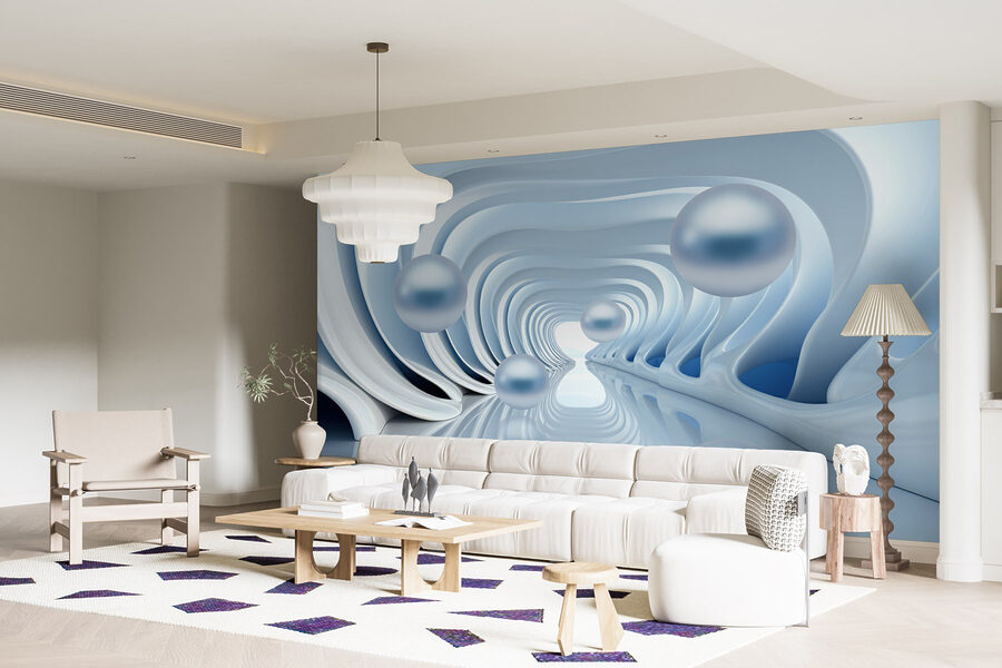 Fluid shapes and floating orbs abound