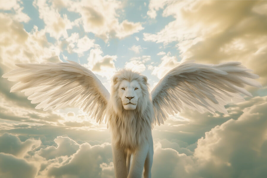 Lion with wings in the sky