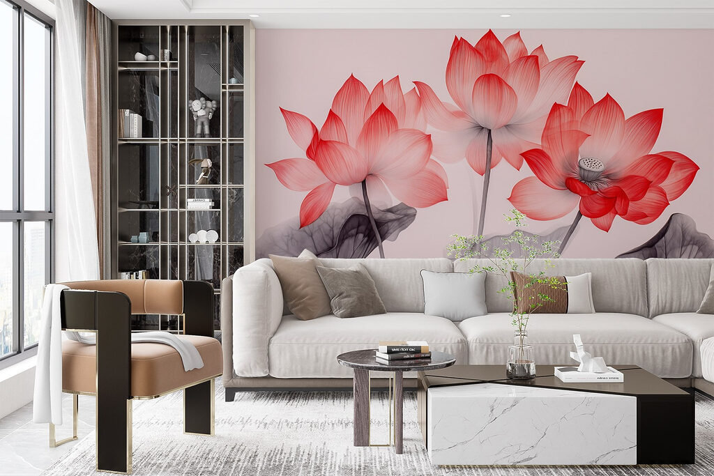 Group of pink flowers with leaves