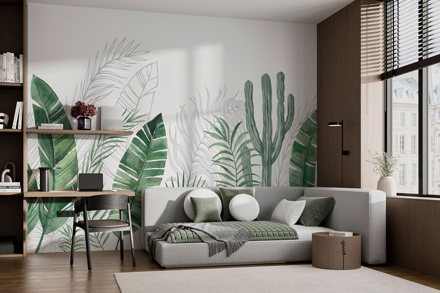 Wall murals Group of green leaves and cactuses