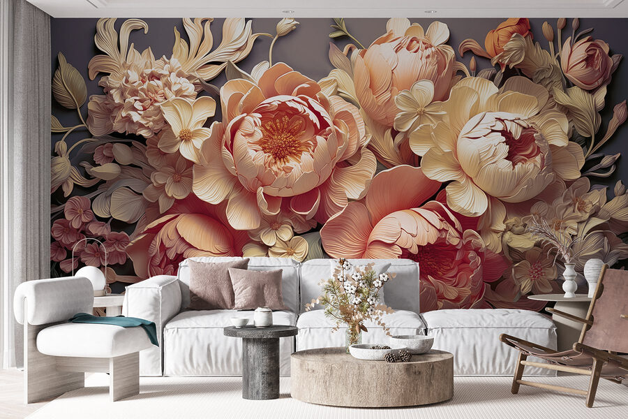 Group of flowers on a gray background